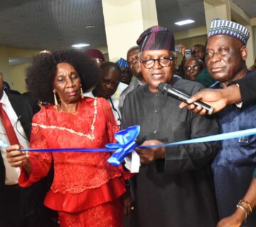 L R, Vice   Chancellor Federal University Technology (FUTO) Prof  Nnenna N  Oti; President/CE, Dangote Industries Limited / Guest Lecturer on Enterprise, Leadership and service to Humanity, Aliko Dangote;Pro   Chancellor, Federal University of Technology, Owerri (FUTO) Senator Jack Tilly   Gyado; During the Commissioning of ACE   FUELS Laboratory by President/CE, Dangote Industries Limited / Guest Lecturer, before Lecture on Enterprise, Leadership and service to Humanity, at the 37th Public Lecture of Federal University Technology (FUTO) in Owerri Imo state on Saturday 25th April 2026 