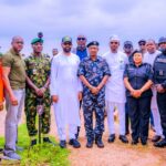 Stakeholders from the NNPC Ltd's Industry Wide Security Architecture (IWSA), Nigerian Pipelines & Storage Company (NPSC), Office of the National Security Adviser (ONSA), FCT Police Command, the Nigerian Army and other security stakeholders, conducting a joint inspection of a vandalised section of the NPSC crude oil pipeline at Pai Community in Kwali Area Council of the FCT, in Abuja, on Tuesday 