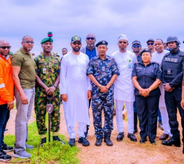 Stakeholders from the NNPC Ltd's Industry Wide Security Architecture (IWSA), Nigerian Pipelines & Storage Company (NPSC), Office of the National Security Adviser (ONSA), FCT Police Command, the Nigerian Army and other security stakeholders, conducting a joint inspection of a vandalised section of the NPSC crude oil pipeline at Pai Community in Kwali Area Council of the FCT, in Abuja, on Tuesday 