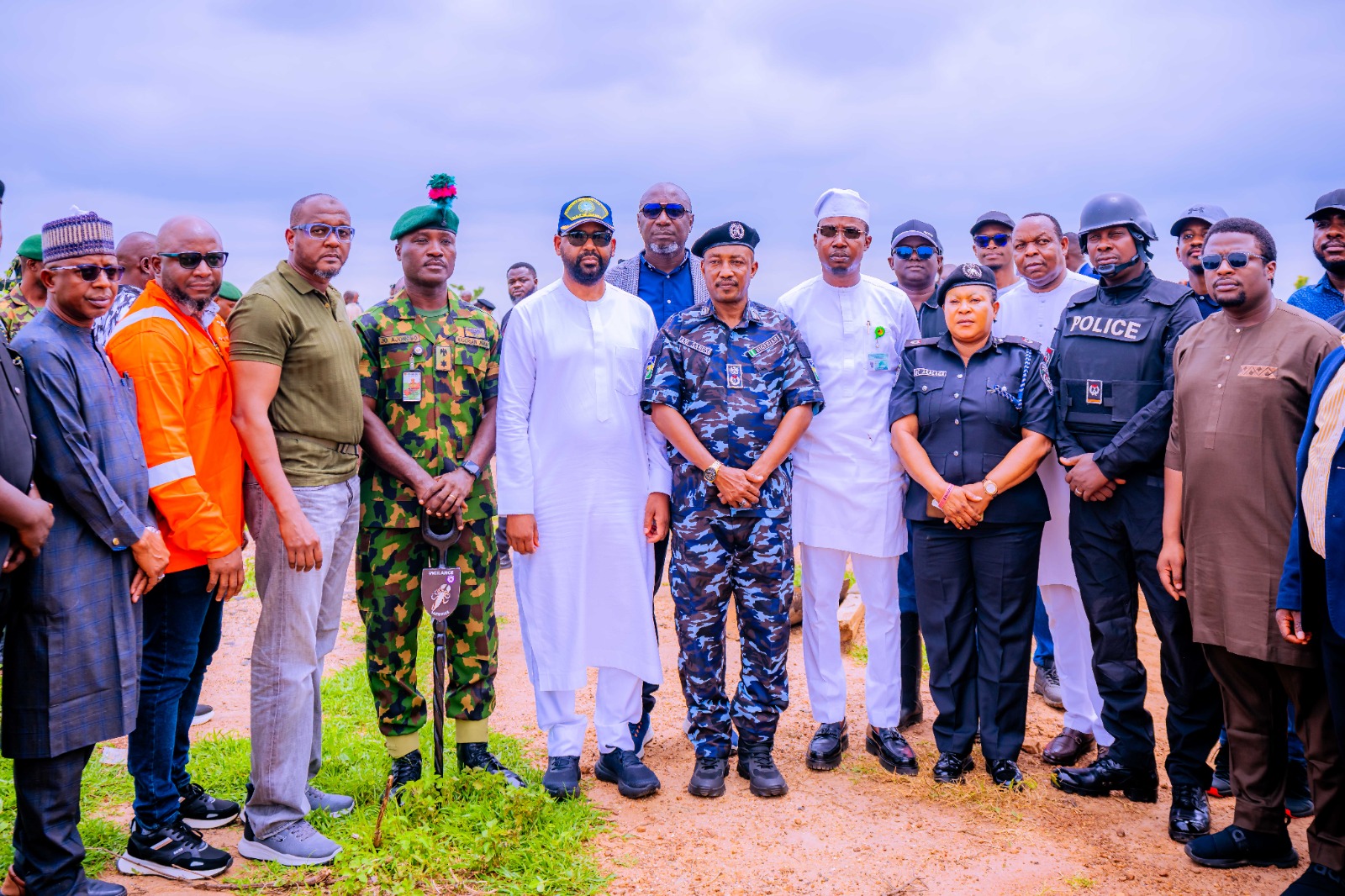 Stakeholders from the NNPC Ltd's Industry Wide Security Architecture (IWSA), Nigerian Pipelines & Storage Company (NPSC), Office of the National Security Adviser (ONSA), FCT Police Command, the Nigerian Army and other security stakeholders, conducting a joint inspection of a vandalised section of the NPSC crude oil pipeline at Pai Community in Kwali Area Council of the FCT, in Abuja, on Tuesday 