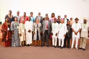 Minister of State for Petroleum Resources (Oil), Heineken Lokpobiri (centre), Permanent Secretary, Ministry of Petroleum Resources, Patience Oyekunle, Directors of the Ministry, Chief Executive Officers of Agencies and other senior management staff during the Management Retreat.