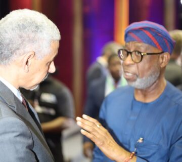 Nigeria’s Minister of Solid Minerals Development, Dele Alake and Sidi Ould Tah, AfDB President at the Ministerial Forum on Critical Minerals, Value Chain and Beneficiation: Pathways for African Transformation held in Abidjan, Côte d’Ivoire 