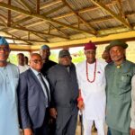 L R: Tunji Akinosi; Permanent Secretary, Akwa Ibom State Ministry of Power, Friday Ido; Jaafaru Yakub; Chairman, House of Representatives Committee on Public Assets, Ademorin Kuye; Village Head of Adiasim Ikot in Essien Udim Local Government Area, Joseph Udo; and Patrick Umoh during the committee's inspection visit to the 330kV Double Circuit Ikot Ekpene–Ikot Abasi Transmission Line Project 