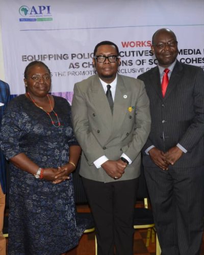 From left to right: Obiorah Chukwumba, Helen Emore, Bell Ihua, Odoh Diego Okenyodo and Olusoji Adeniyi, who were resource persons at the just-concluded capacity-building workshops for media executives and Media Practitioners organised by the African Polling Institute (API)
